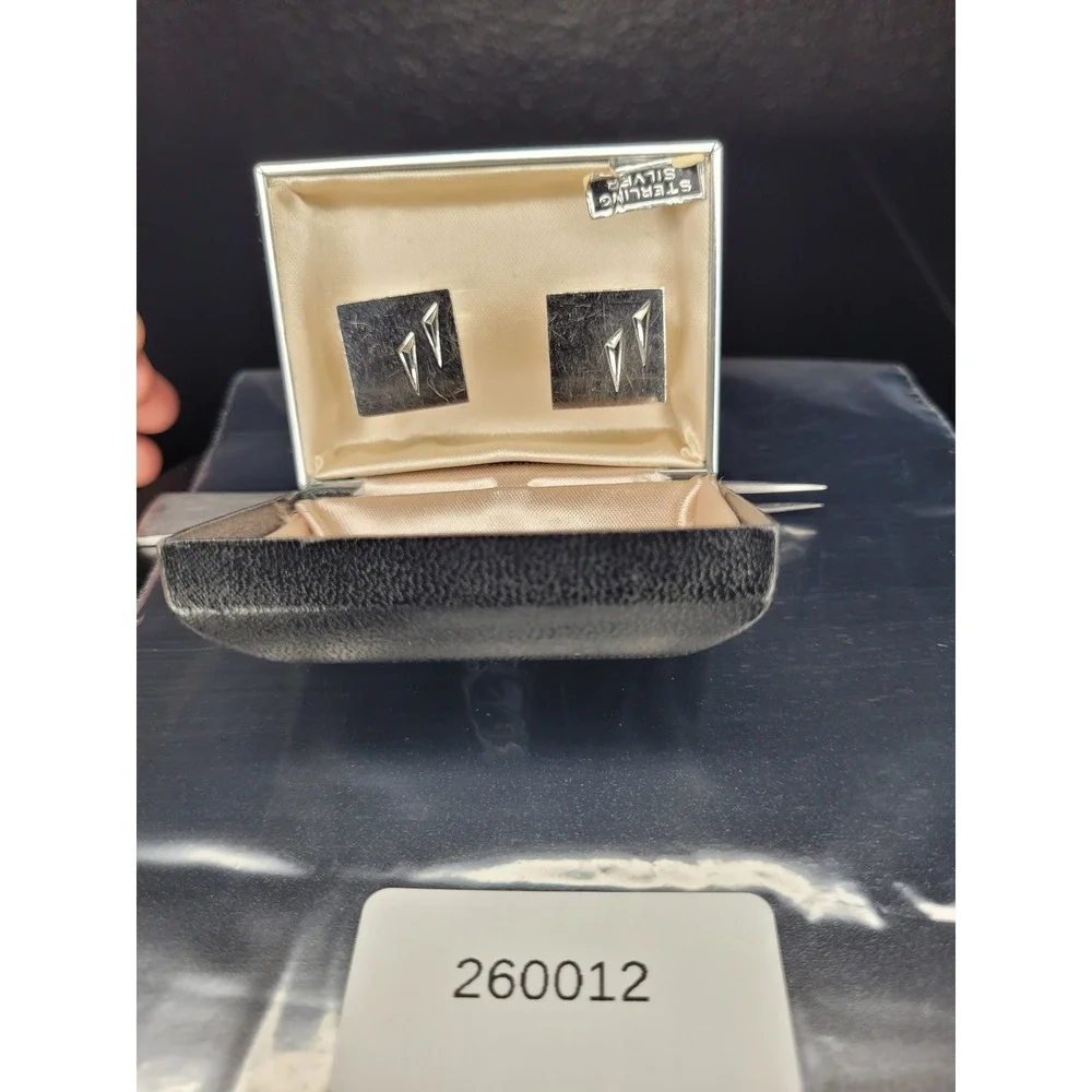 Sterling Silver Cufflinks Silver Tone Square Geometric Design Used